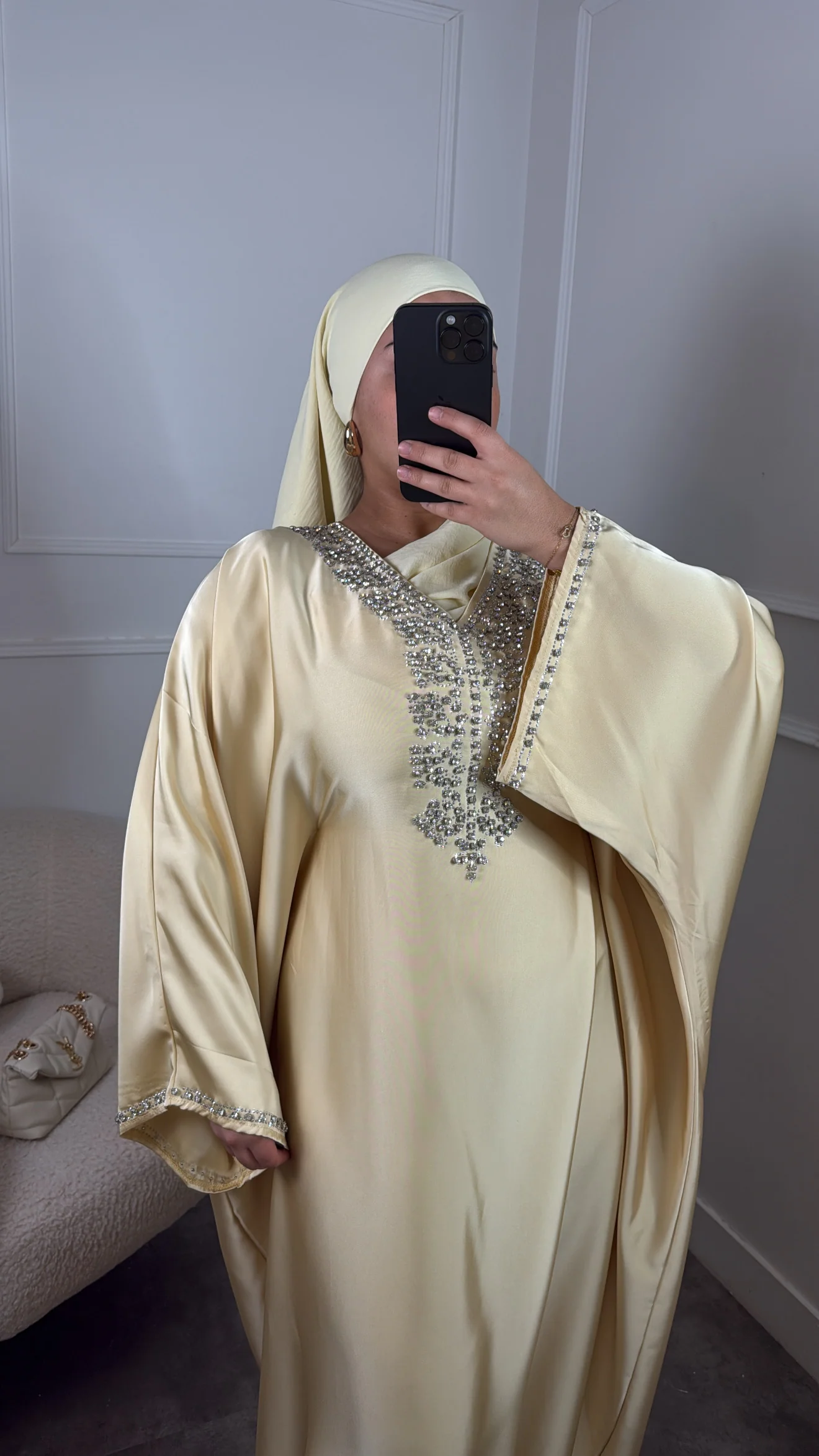 ABAYA FARASHA CINTRÉ CRISTAL [ Jaune ] - Image 2