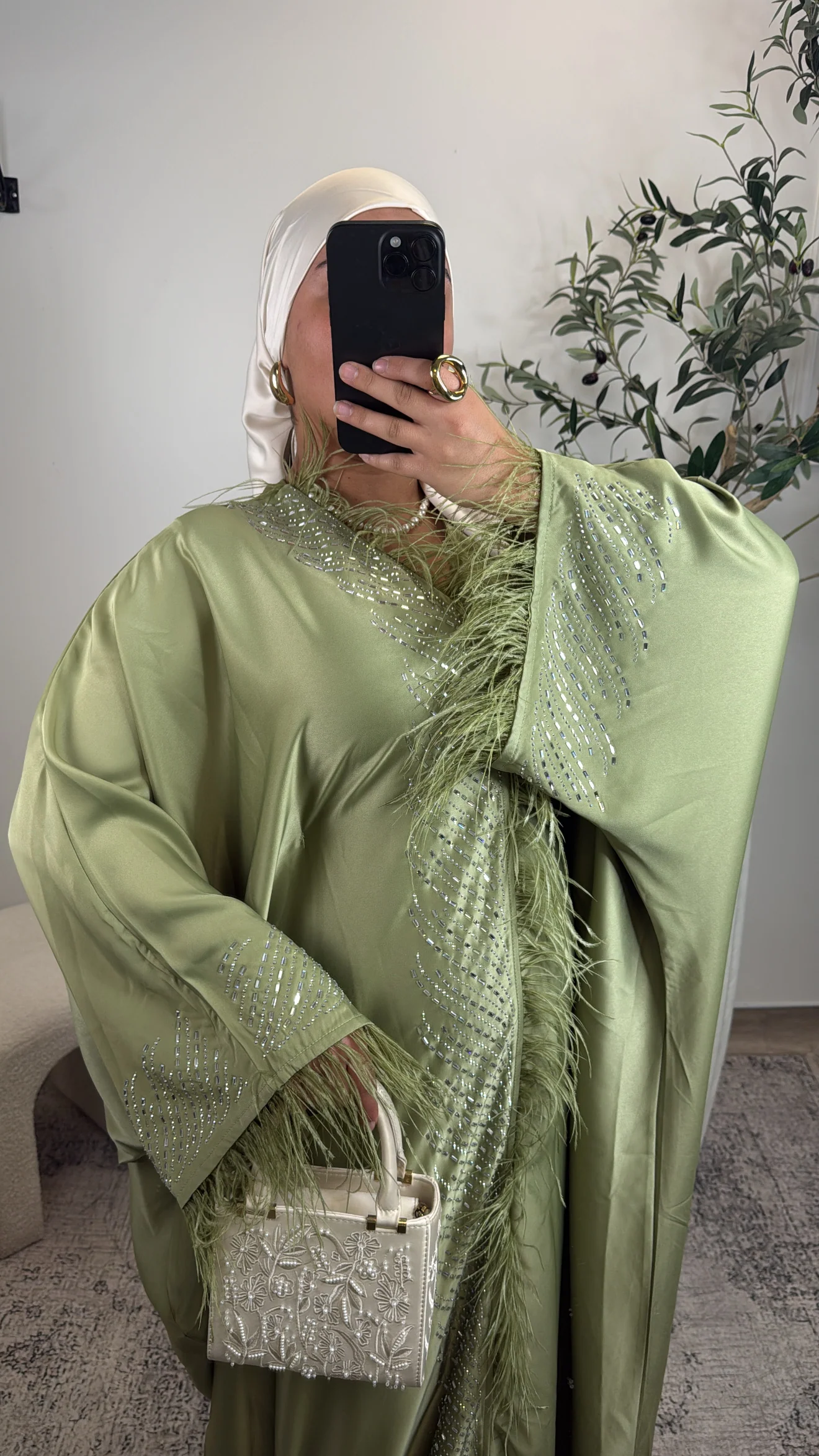 ABAYA FARASHA EN PLUMES [ olive ] - Image 2