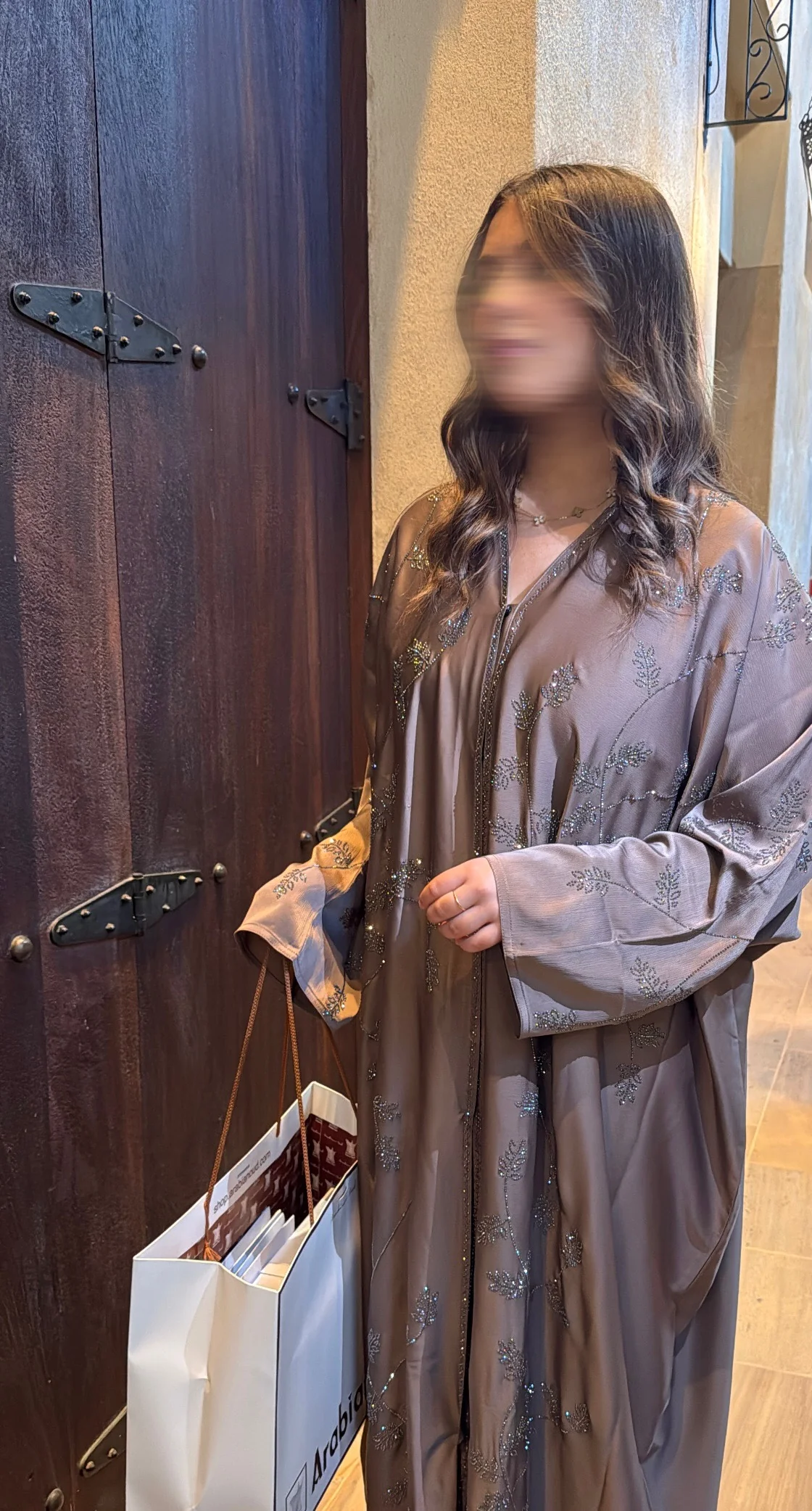 ABAYA LAYANA STRASS [ TAUPE ] - Image 3