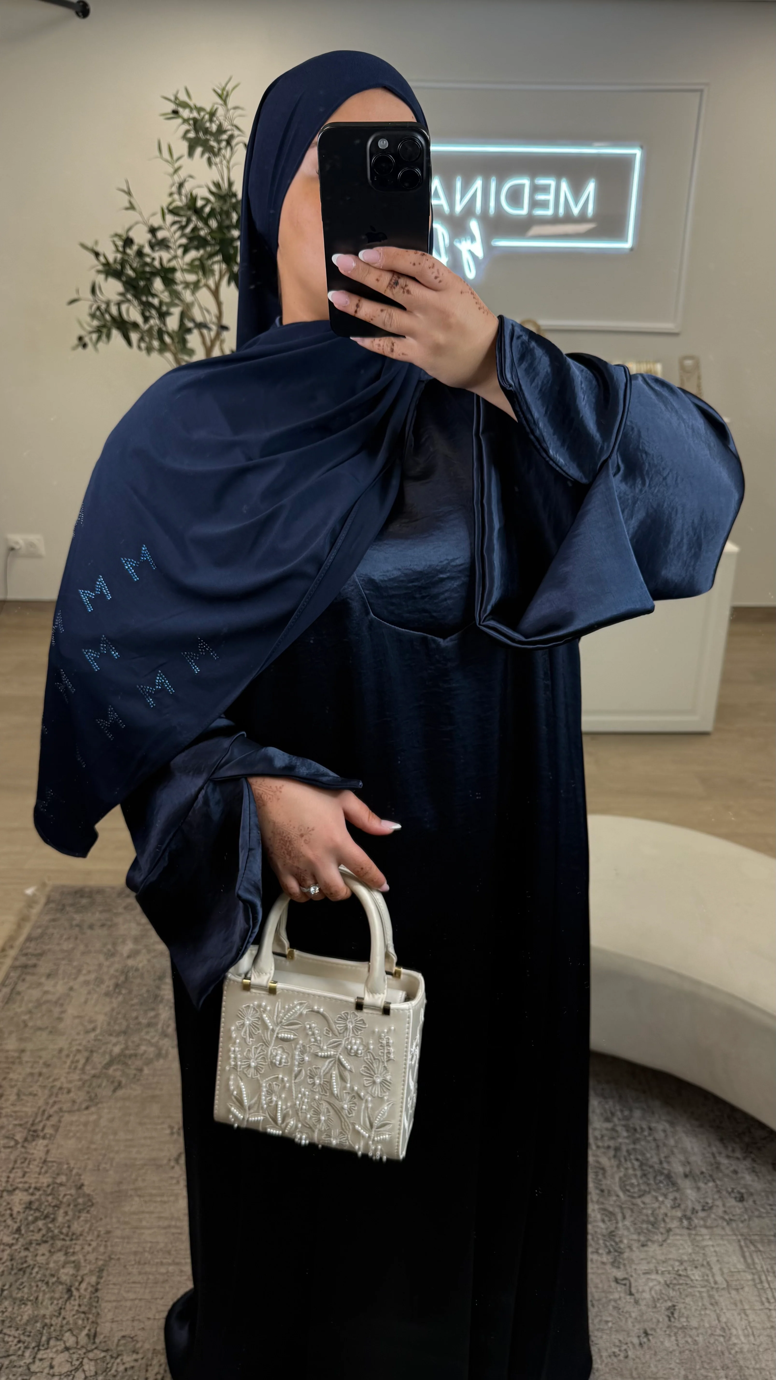 ABAYA SATINÉ FEDOUA [ bleu ] - Image 2
