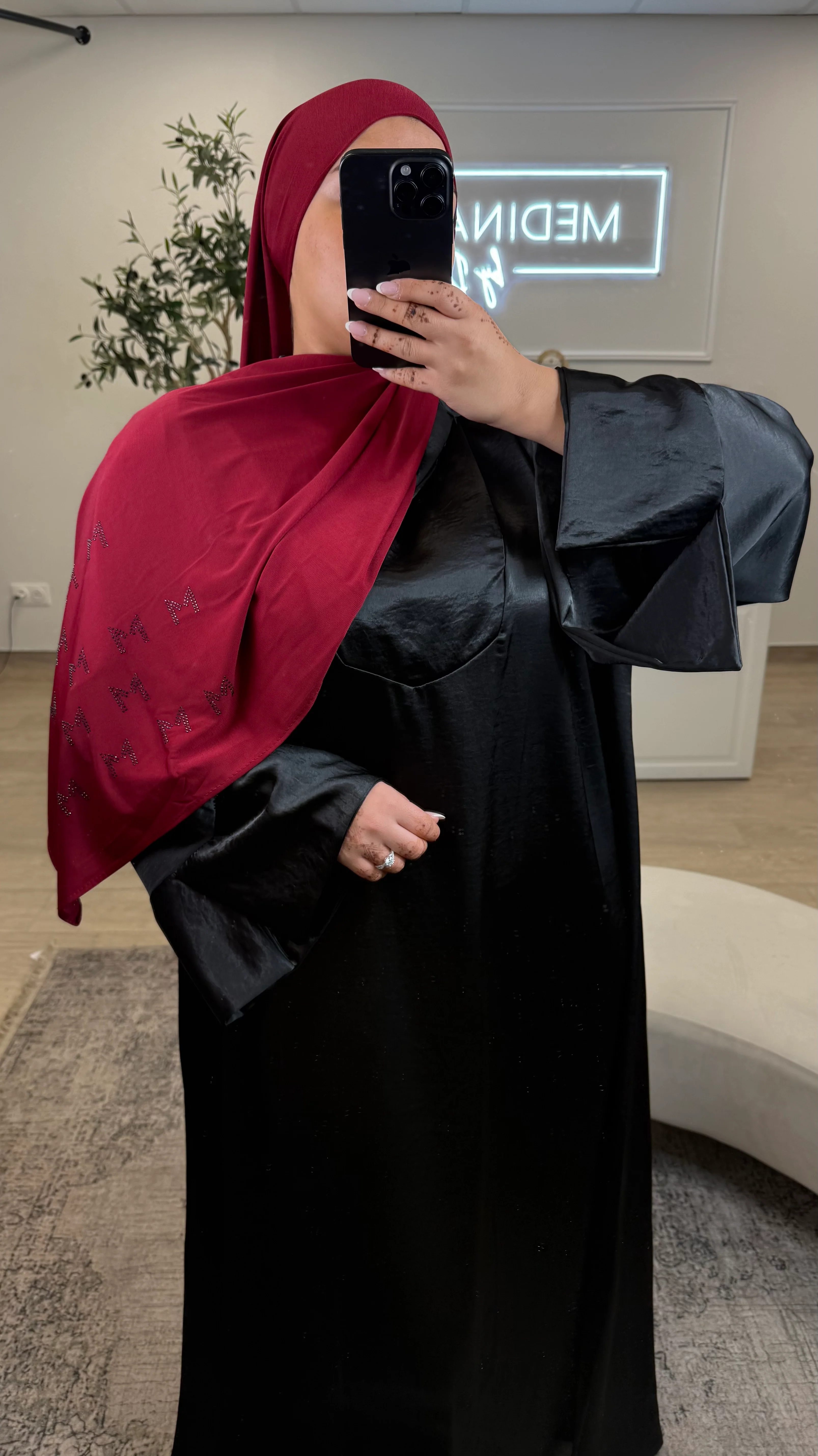 ABAYA SATINÉ FEDOUA [ noir ] - Image 2