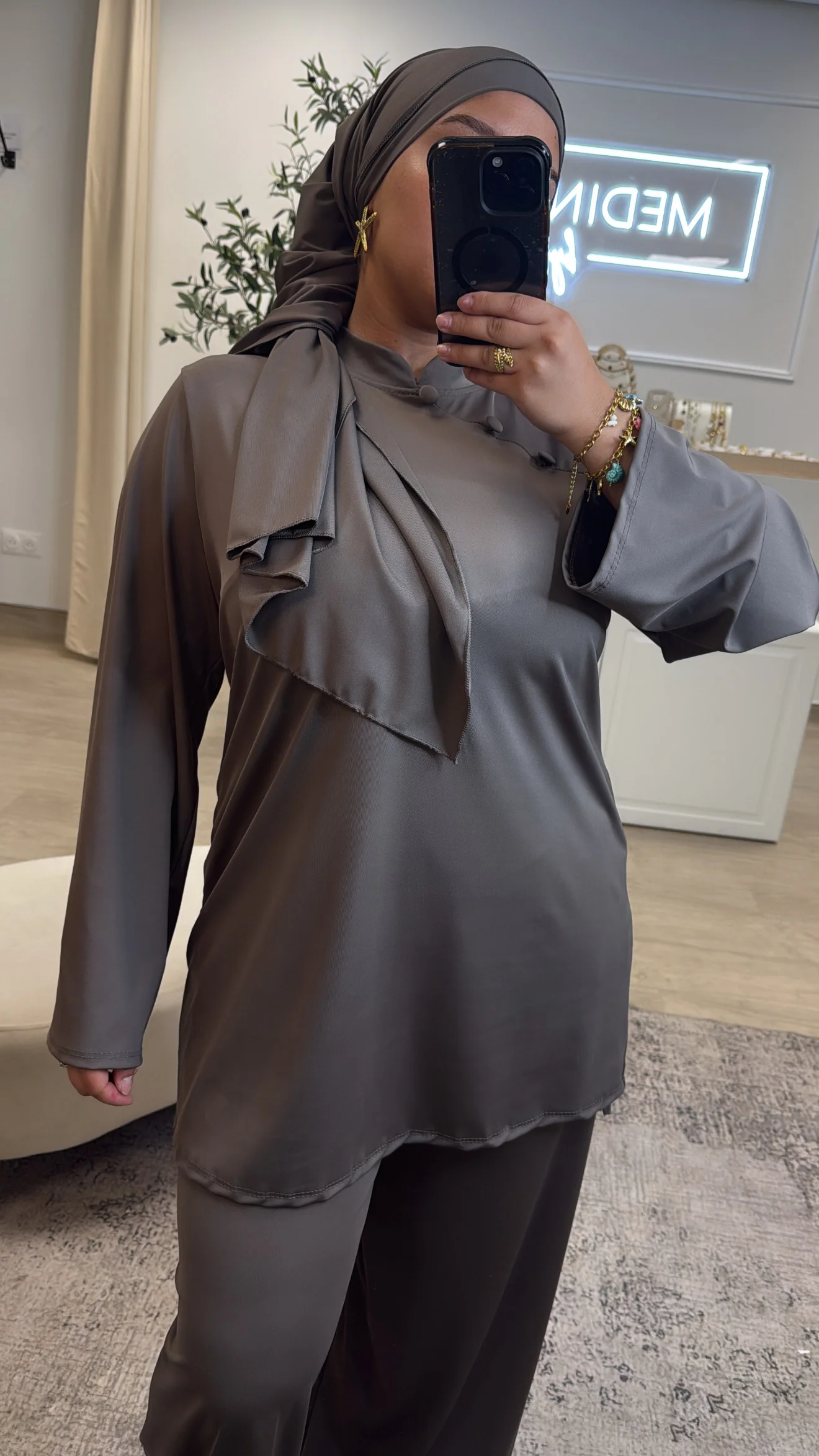Burkini Premium 3 pièces à bouton [ taupe ] - Image 3