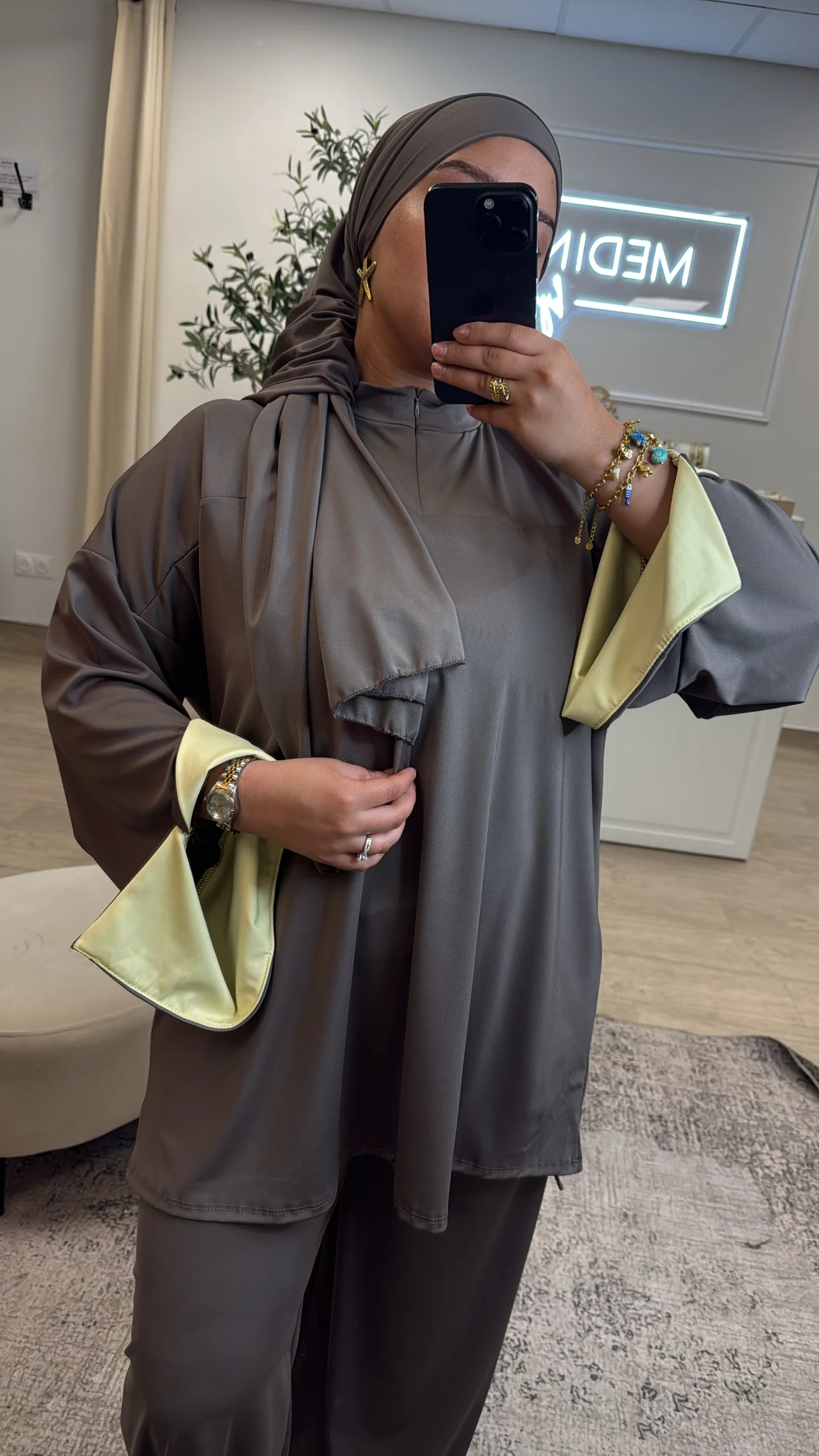 Burkini Premium 3 pièces à zip [ Taupe , jaune ] - Image 3